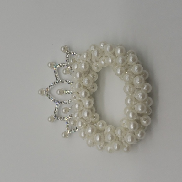 619- Bride Hair Holder Accessorie Faux Pearls Crown Elastic Bands Handmade NWT - Picture 3 of 7